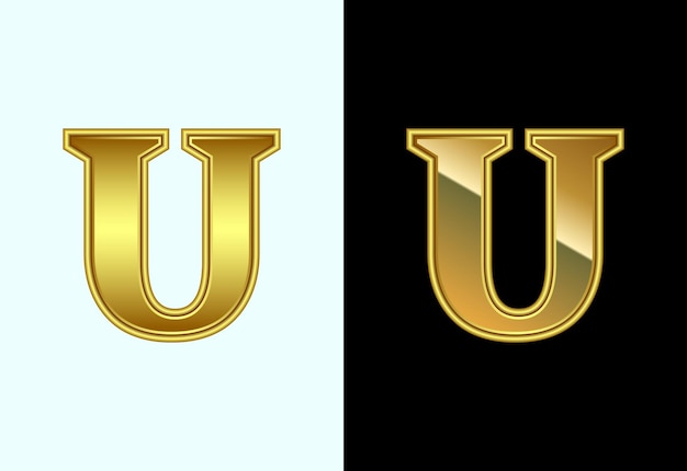 Alfabeto inglés U en estilo de color dorado Símbolo gráfico del alfabeto para la identidad empresarial corporativa