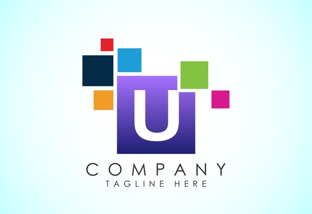 Alfabeto inglés U con píxel de datos Logotipo de píxel de datos tecnológico moderno creativo