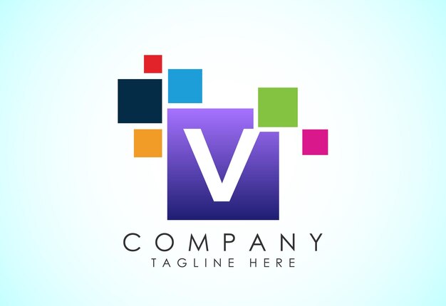 Alfabeto inglés V con píxel de datos Logotipo de píxel de datos tecnológico moderno creativo