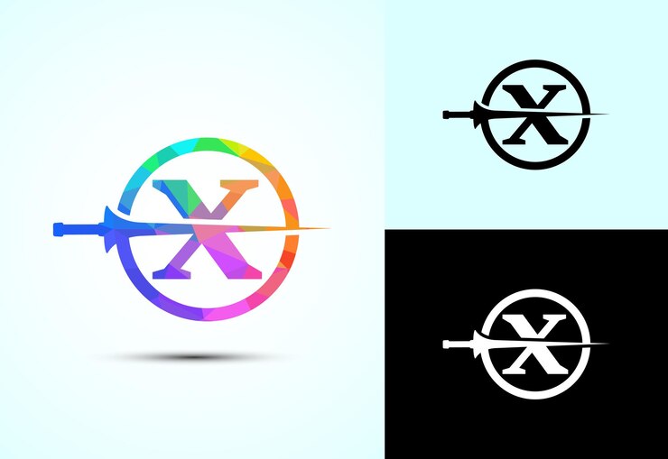Vector alfabeto inglés x con lanza de lanza plantilla de diseño de logotipo de lanza creativa