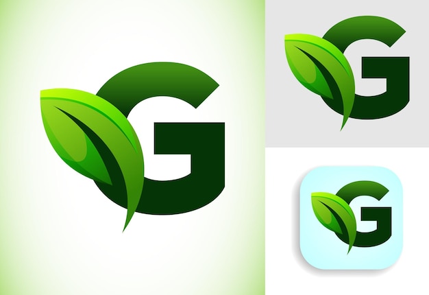 Alfabeto inicial G con una hoja Concepto de logotipo ecológico Símbolo del alfabeto gráfico para la identidad comercial y de la empresa