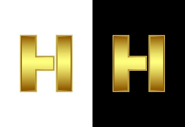 El alfabeto inicial H en color dorado Símbolo gráfico del alfabeto para la identidad empresarial corporativa