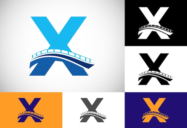 Alfabeto inicial de la letra del monograma X con signo de puente Plantilla de diseño de logotipo de puente abstracto Logotipo vectorial moderno para el negocio de la construcción y la identidad de la empresa