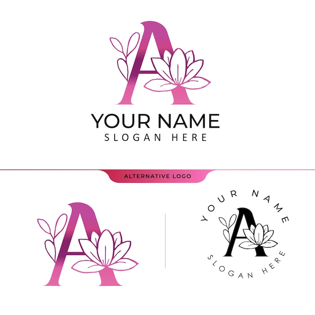 Un alfabeto inicial con un logotipo floral de lujo