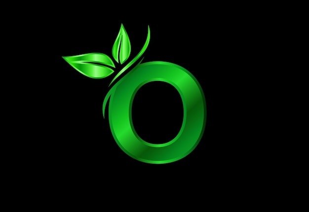 Alfabeto inicial del monograma O con dos hojas. Concepto de logotipo ecológico verde. Logotipo para ecológico