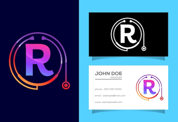 Alfabeto inicial del monograma R con estetoscopio médico. Logotipo o icono del estetoscopio vectorial