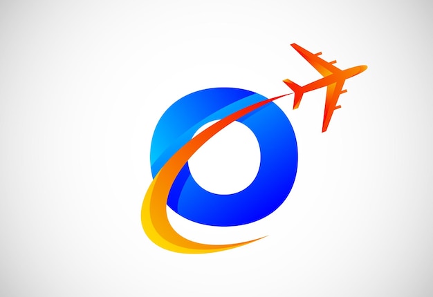 Alfabeto inicial O con un diseño de logotipo de swoosh y avión Adecuado para empresas de viajes o negocios