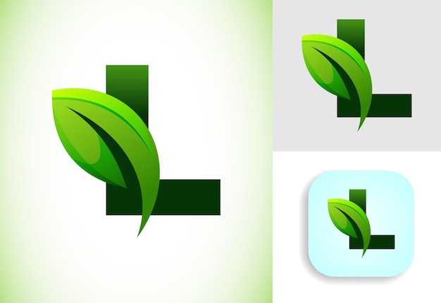Alfabeto L inicial con una hoja Concepto de logotipo ecológico Símbolo del alfabeto gráfico para la identidad comercial y de la empresa