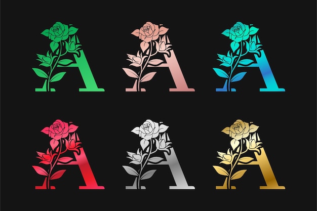 Alfabeto Letra A Con Diseño Floral Y Hojas Diseño Vectorial