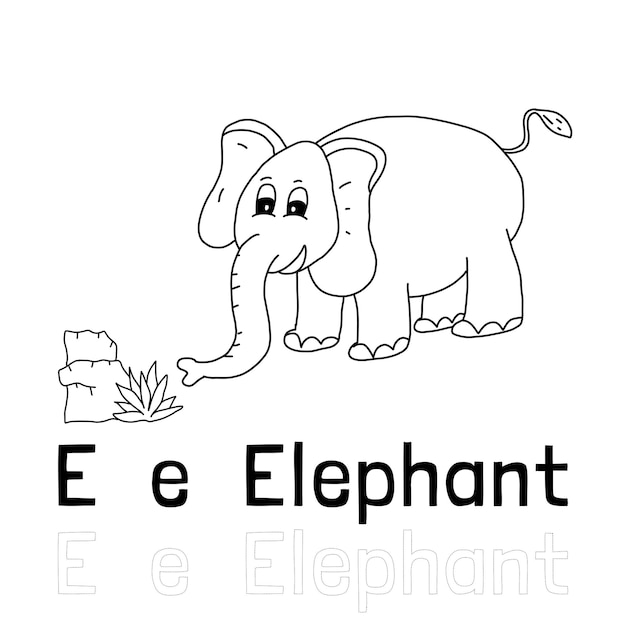 Alfabeto letra e para elefante para colorear página para colorear ilustración animal