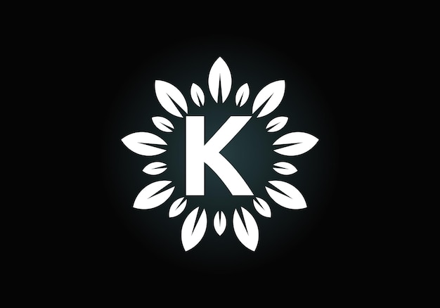 Alfabeto de letra inicial del monograma K con corona de hojas
