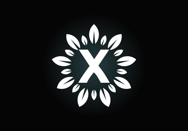 Alfabeto de letra inicial del monograma X con corona de hojas