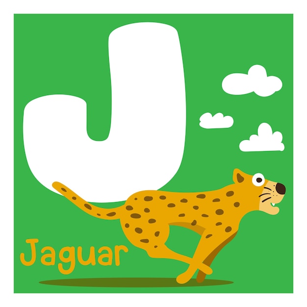 alfabeto letra j con educación de dibujos animados de animales para niños