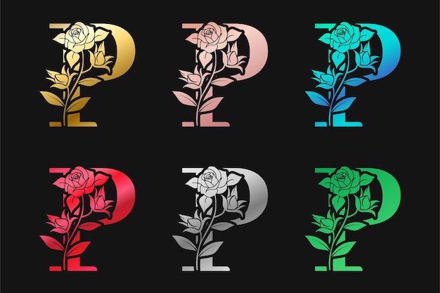 Alfabeto Letra P Con Diseño Floral Y Hojas Diseño Vectorial