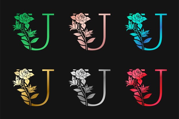 Alfabeto Letra U Con Diseño Floral Y Hojas Diseño Vectorial