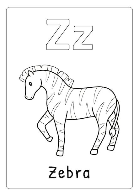 Alfabeto letra Z para cebra página para colorear para niños