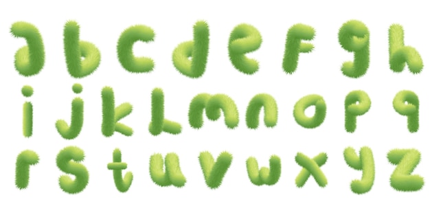 alfabeto letras peludas en color de gradiente verde