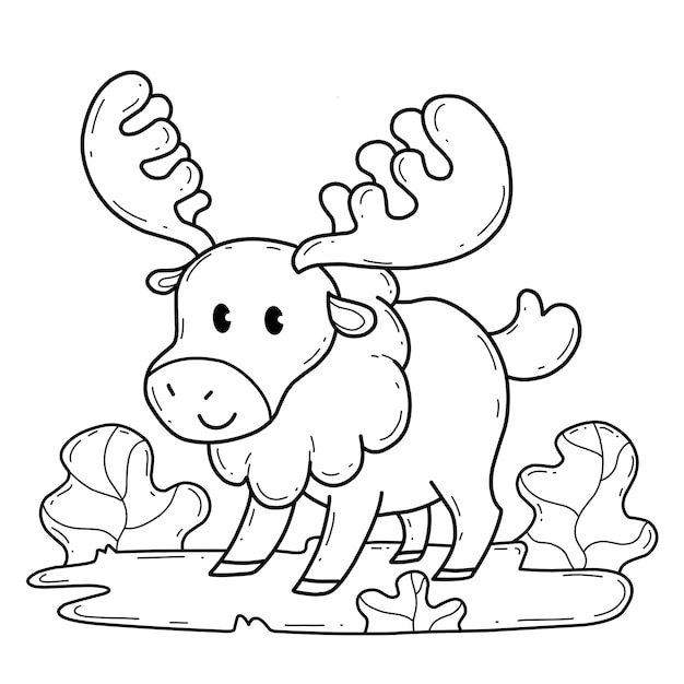Alfabeto de libro para colorear de animales Aislado sobre fondo blanco Alce de dibujos animados de vector