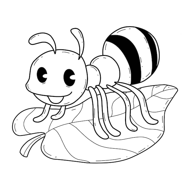 Alfabeto de libro para colorear de animales Aislado sobre fondo blanco Hormiga de dibujos animados vectoriales