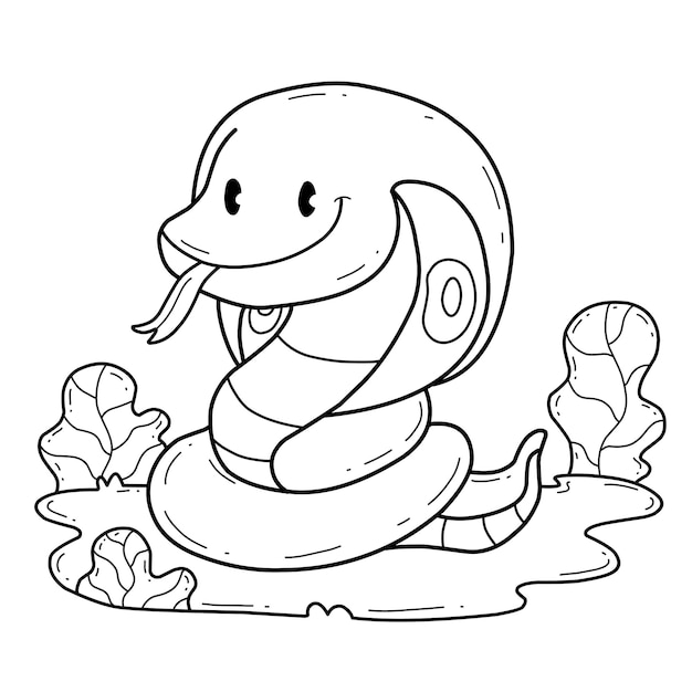 Alfabeto de libro para colorear de animales Aislado sobre fondo blanco Serpiente cobra de dibujos animados vectoriales