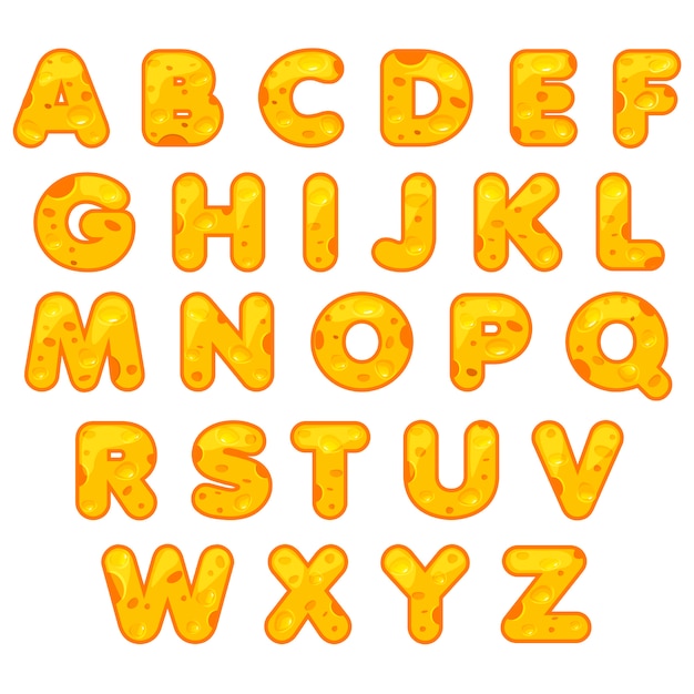 Vector alfabeto lindo estilizado. dibujos animados de letras de queso para hacer tu propio texto