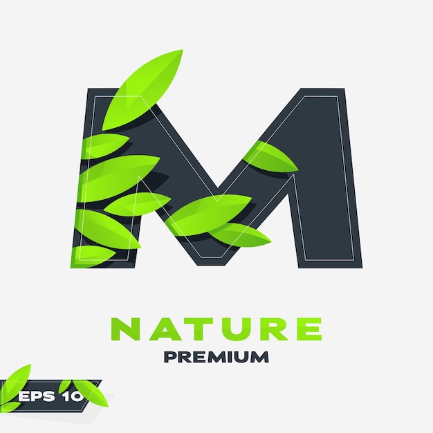 Vector alfabeto m naturaleza hojas logo