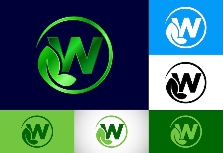 Vector alfabeto de monograma w inicial con hoja concepto de logotipo ecológico emblema de fuente logotipo vectorial moderno para negocios ecológicos e identidad de empresa