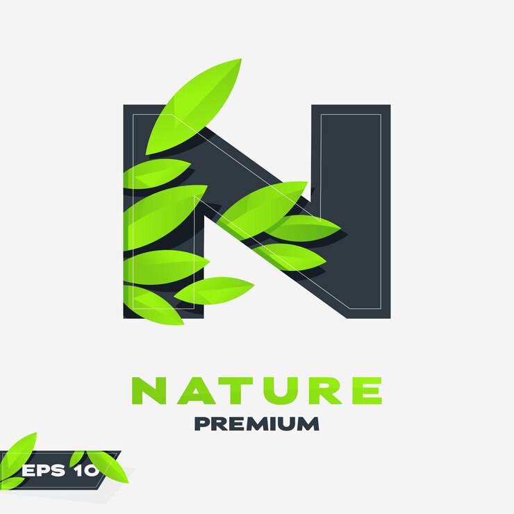 Vector alfabeto n naturaleza hojas logo