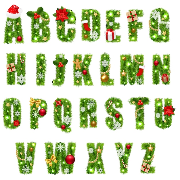 Vector alfabeto de navidad con juguetes de navidad