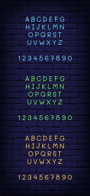 Alfabeto de neón sobre fondo de ladrillo para iphone X.eps