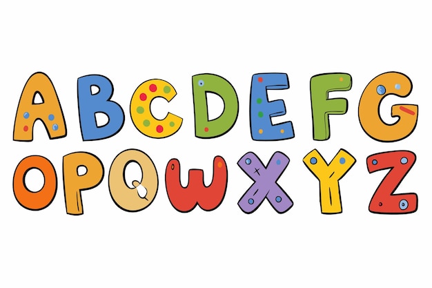 Alfabeto y números ABC y 123 en fuentes divertidas Ilustración vectorial Clipart de dibujos animados