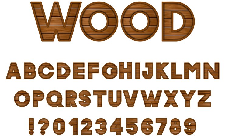 Vector alfabeto y números de fuente de madera