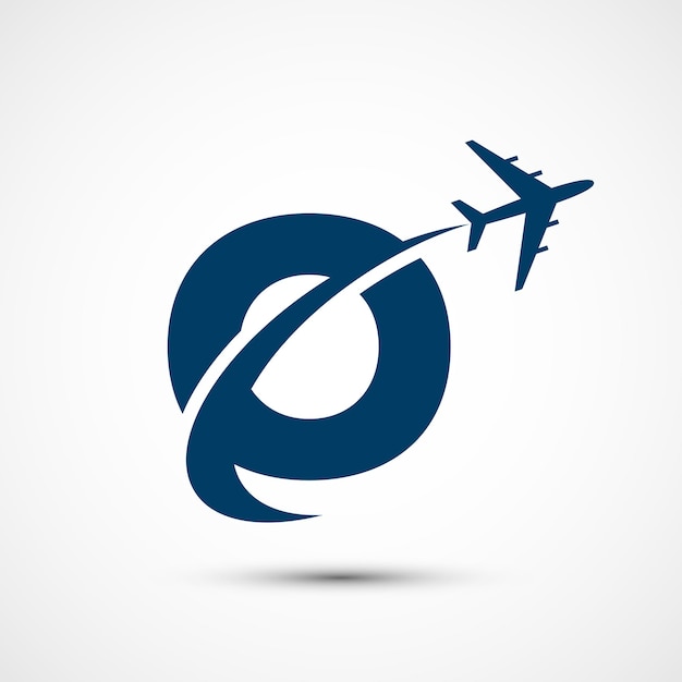 Alfabeto O con avión Icono de viaje Signo de logotipo de aviación Símbolo de vuelo Icono de vuelo