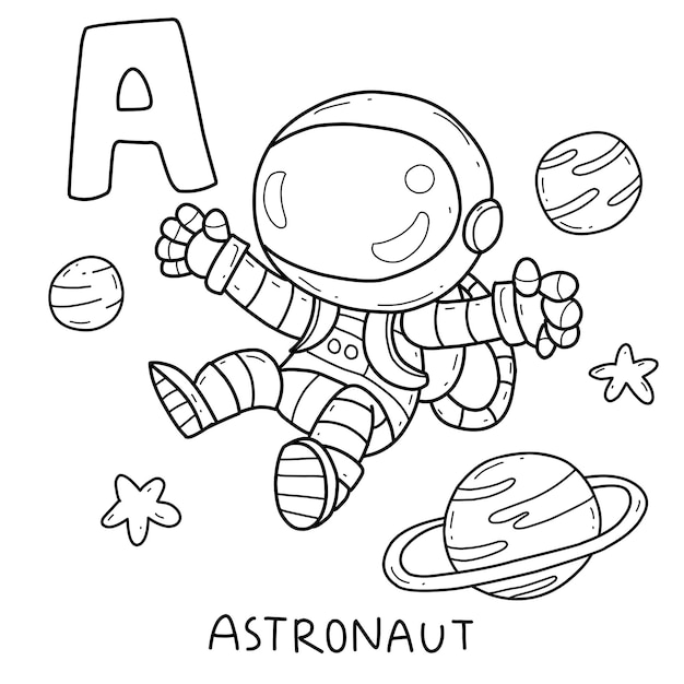 Alfabeto ocupación astronauta libro para colorear con palabra