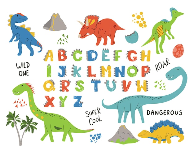 Alfabeto patrón sin costuras ABC vector ilustración divertida para niños en estilo de dibujos animados