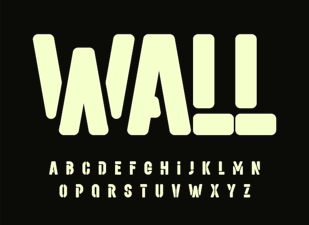 Alfabeto de plantilla urbana letras modulares en negrita tipo de letra inspirada en graffiti con fuerte diseño industrial tipografía de calle de estilo contemporáneo conjunto de tipos vectorial