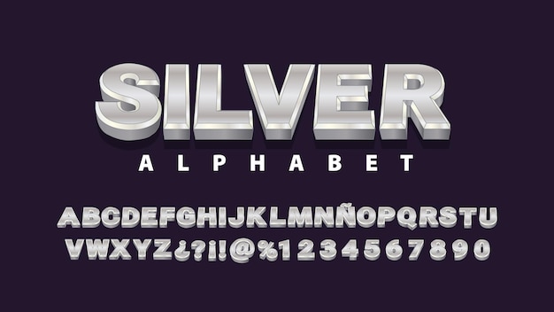 Alfabeto de plata vectorial 3D Letras metálicas extra negritas