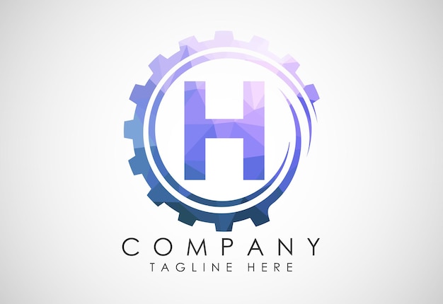 Alfabeto poli bajo H en una espiral de engranajes Diseño del logotipo del ingeniero de engranajes Logotipo poligonal para automóviles