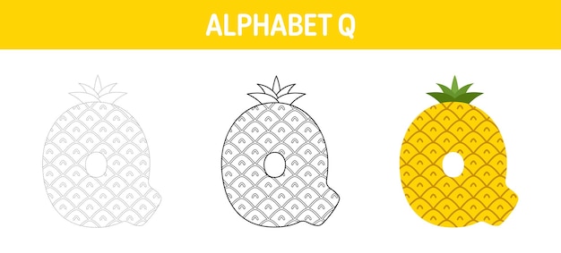 Alfabeto Q hoja de trabajo para calcar y colorear para niños