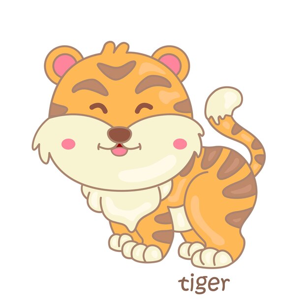 Alfabeto T para Tiger Vocabulary School Estudiante Lección Lectura Dibujos animados Ilustración Vector Clipart