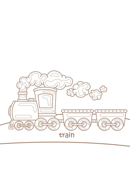 Alfabeto T para tren Vocabulario Escuela Estudiante Lección Dibujos animados Páginas para colorear para niños y adultos