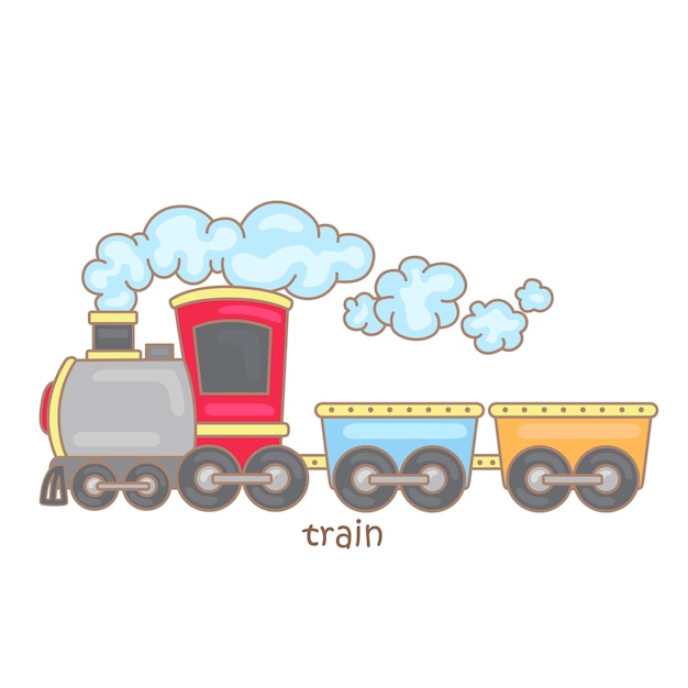 Alfabeto T para tren Vocabulario Escuela Estudiante Lección Lectura Dibujos animados Ilustración Vector Clipart