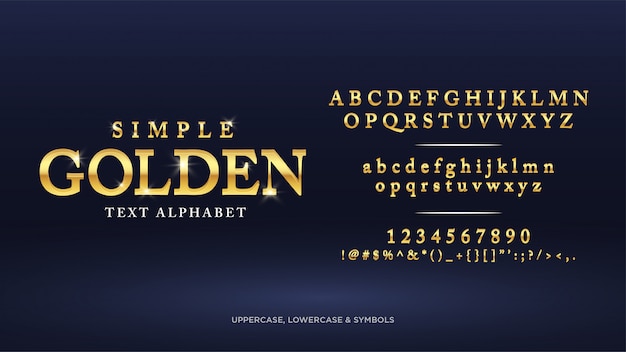 Alfabeto de texto dorado clásico simple