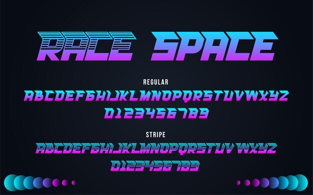 Alfabeto de tipografía Race Space Font