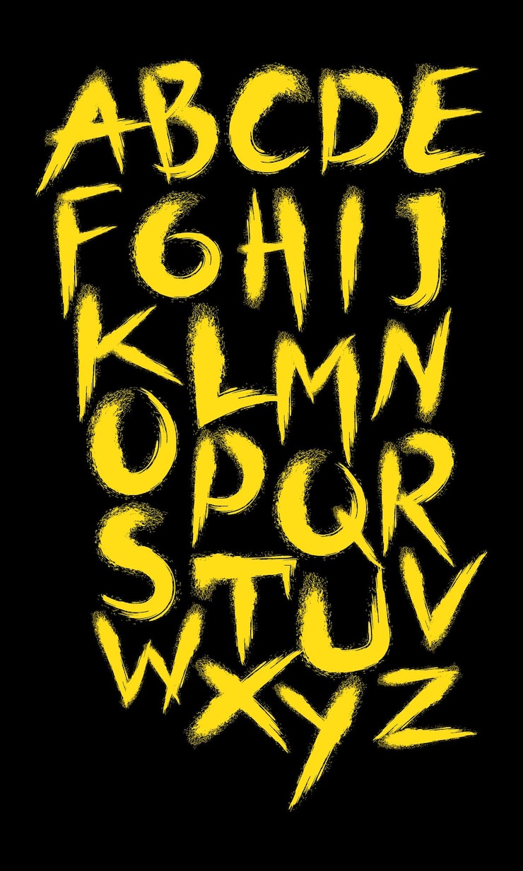 Vector alfabeto de trazo de pincel grunge amarillo