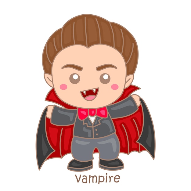 Alfabeto V para el vocabulario de vampiros Lección escolar Ilustración de dibujos animados Vector Clipart Sticker