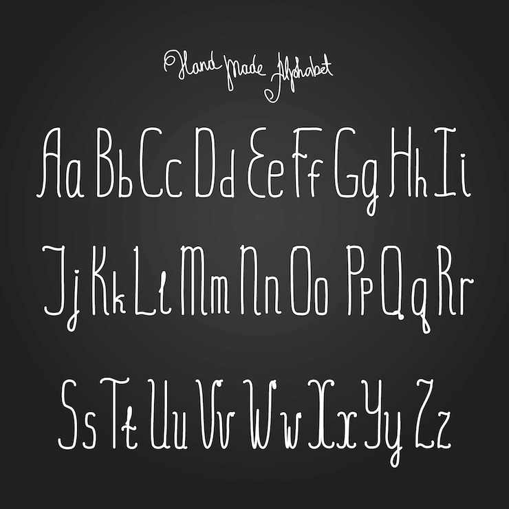 Vector alfabeto vectorial letras dibujadas a mano sobre fondo negro