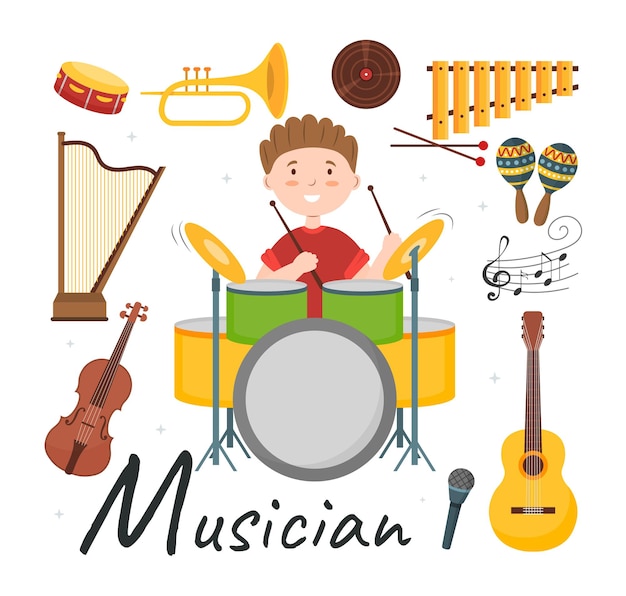 Alfabeto vectorial lindo Profesión Letra M Músico Ilustración vectorial