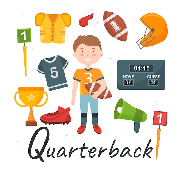 Alfabeto vectorial lindo profesión letra q quarterback ilustración vectorial