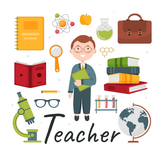 Alfabeto vectorial lindo Profesión Letra T Profesor Ilustración vectorial